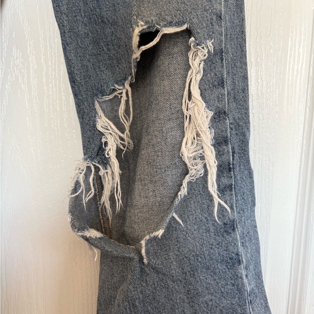 Agolde Light Blue Distressed Straight Leg Jeans - Picture 3 of 6